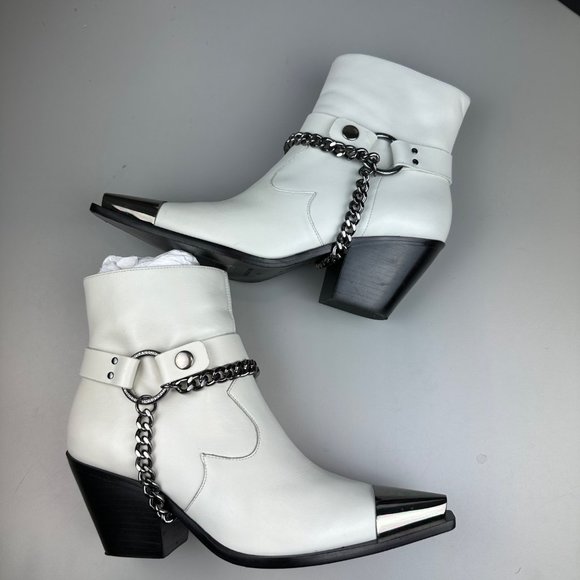Dundas x Revolve Gigi Bootie Leather in Bone White and  Silver Size 7.5 - Picture 6 of 9